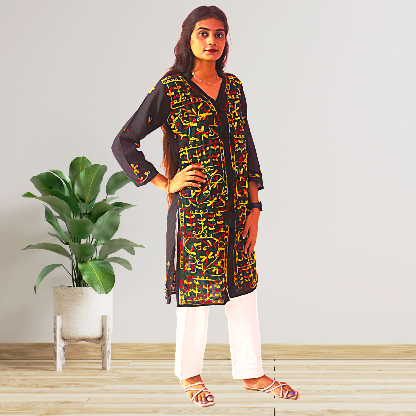 KurtiVerse White & Black Multi Button Kurti Combo Pack Of 2