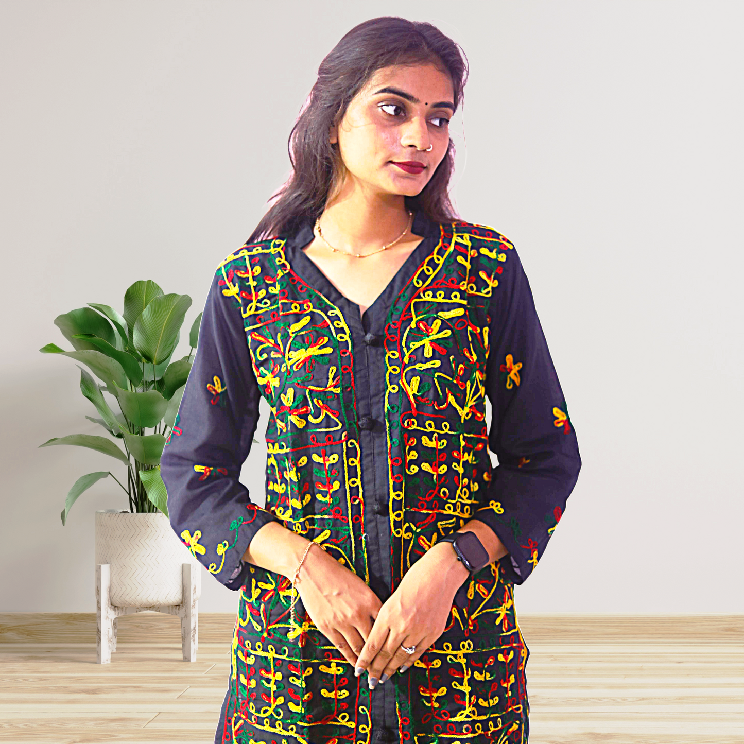 KurtiVerse White & Black Multi Button Kurti Combo Pack Of 2