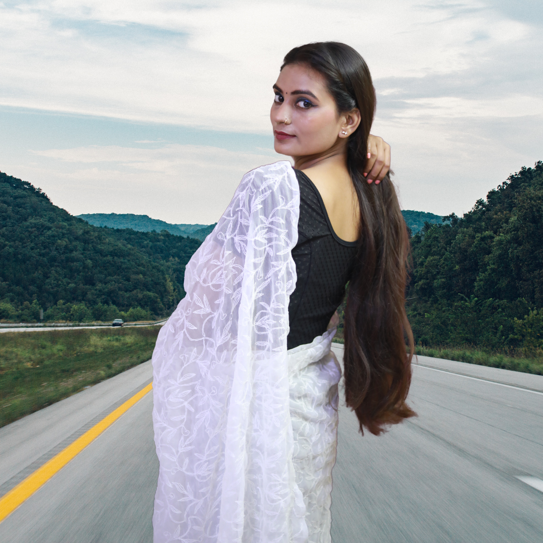 KURTIVERSE Women Chikankari Hand Embroidery Saree Blouse,White