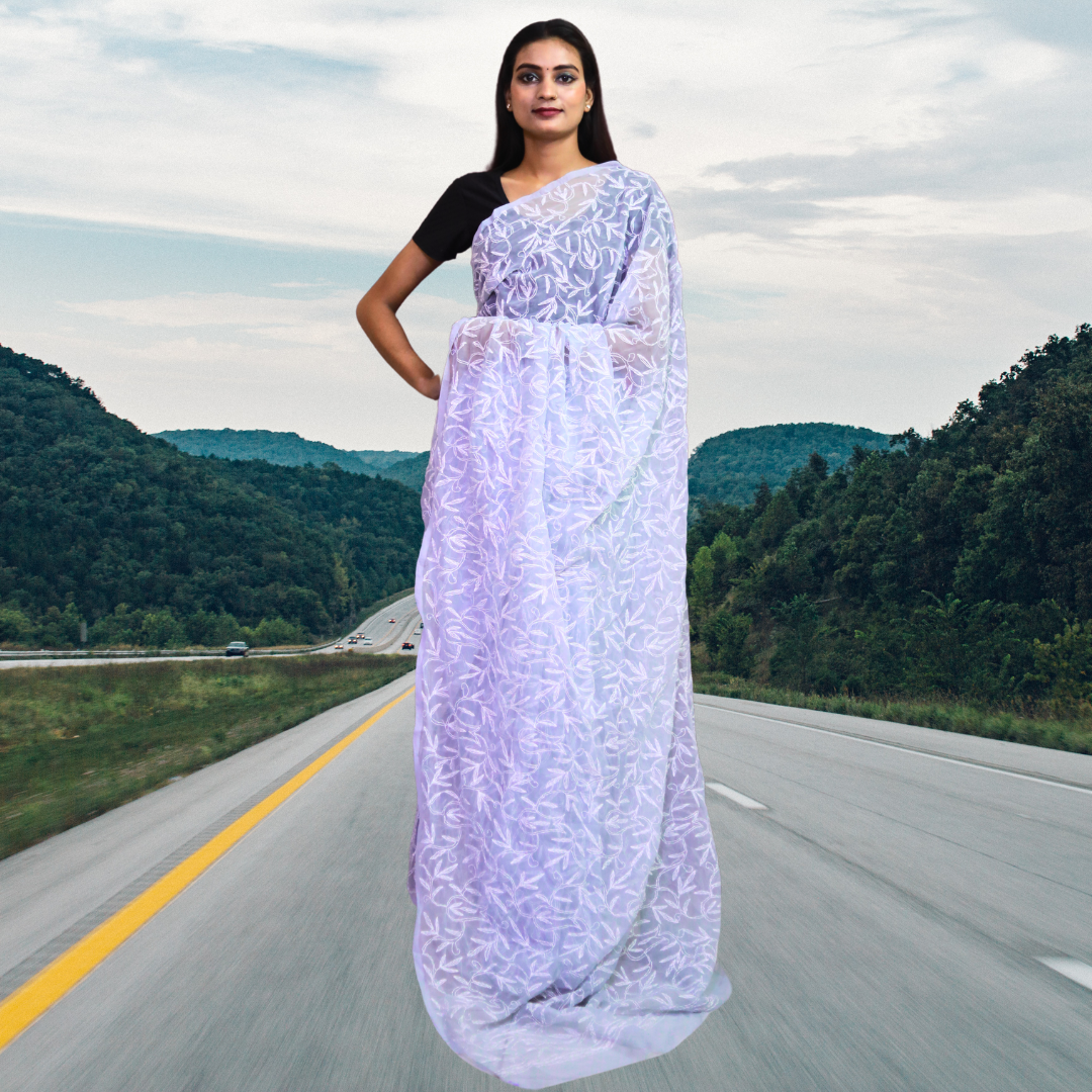 KURTIVERSE Women Chikankari Hand Embroidery Saree Blouse,Purple