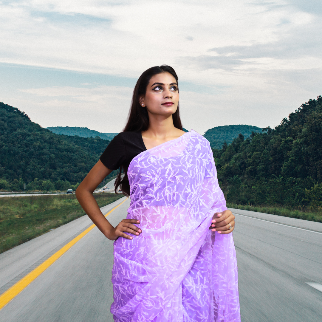 KURTIVERSE Women Chikankari Hand Embroidery Saree Blouse,Purple