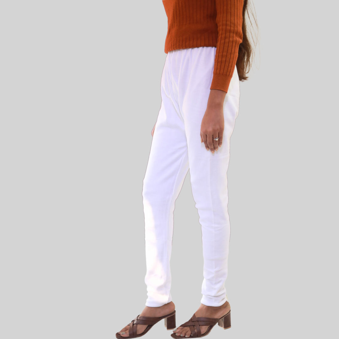 KURTIVERSE White Plus Size Woolen Leggings, Winter Thermal Legging, 30-40 Inch Waist, Stretchable