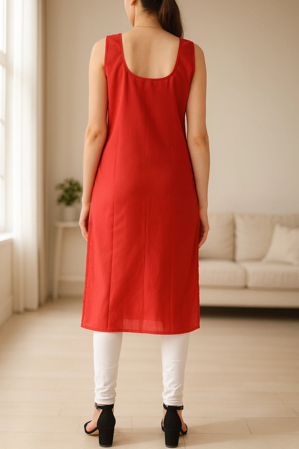 KURTIVERSE Women’s Poly Cotton Long Inner Slip Combo Pack of 2 with Side Slit | Red & White