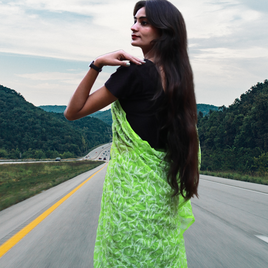 KURTIVERSE Women Chikankari Hand Embroidery Saree Blouse, Green