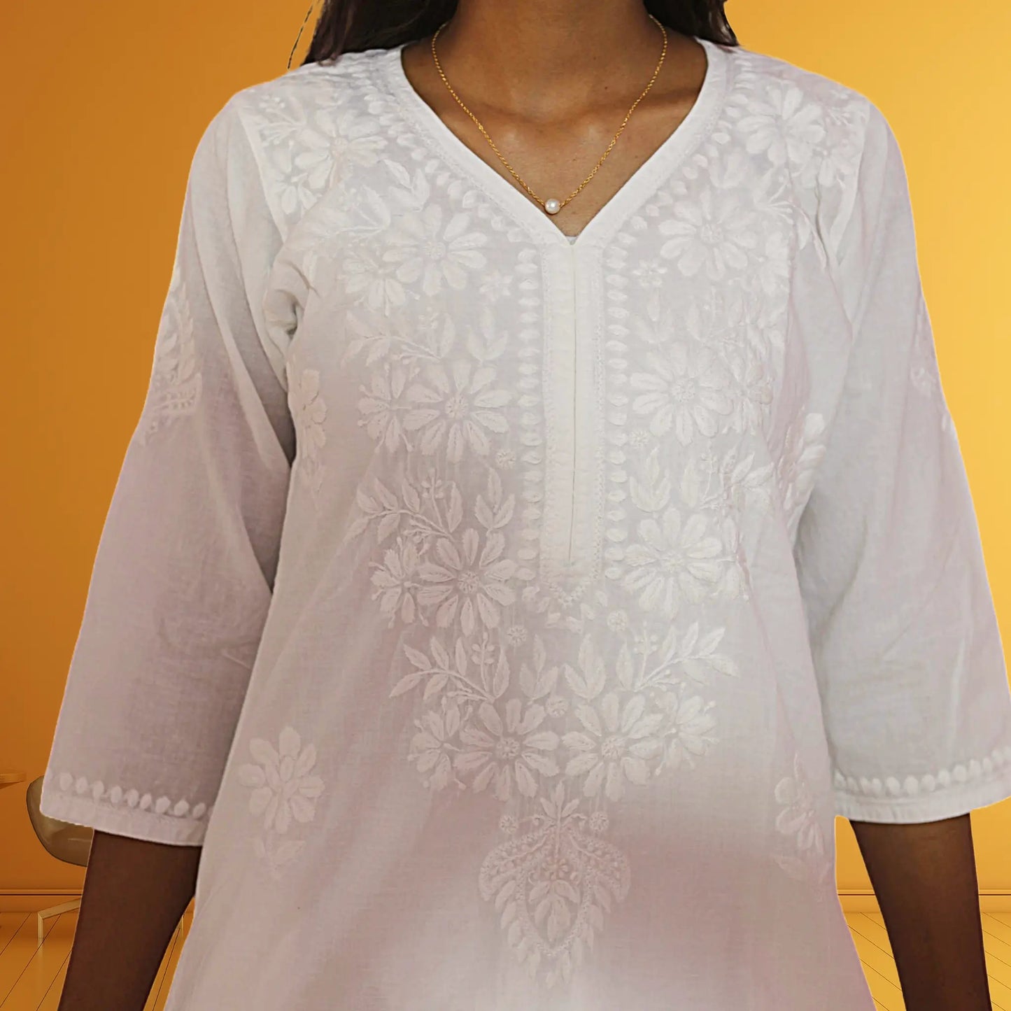 White cotton chikankari kurta Hand embroidered kurti for Festival wear Deepawali Dress FashionByJK