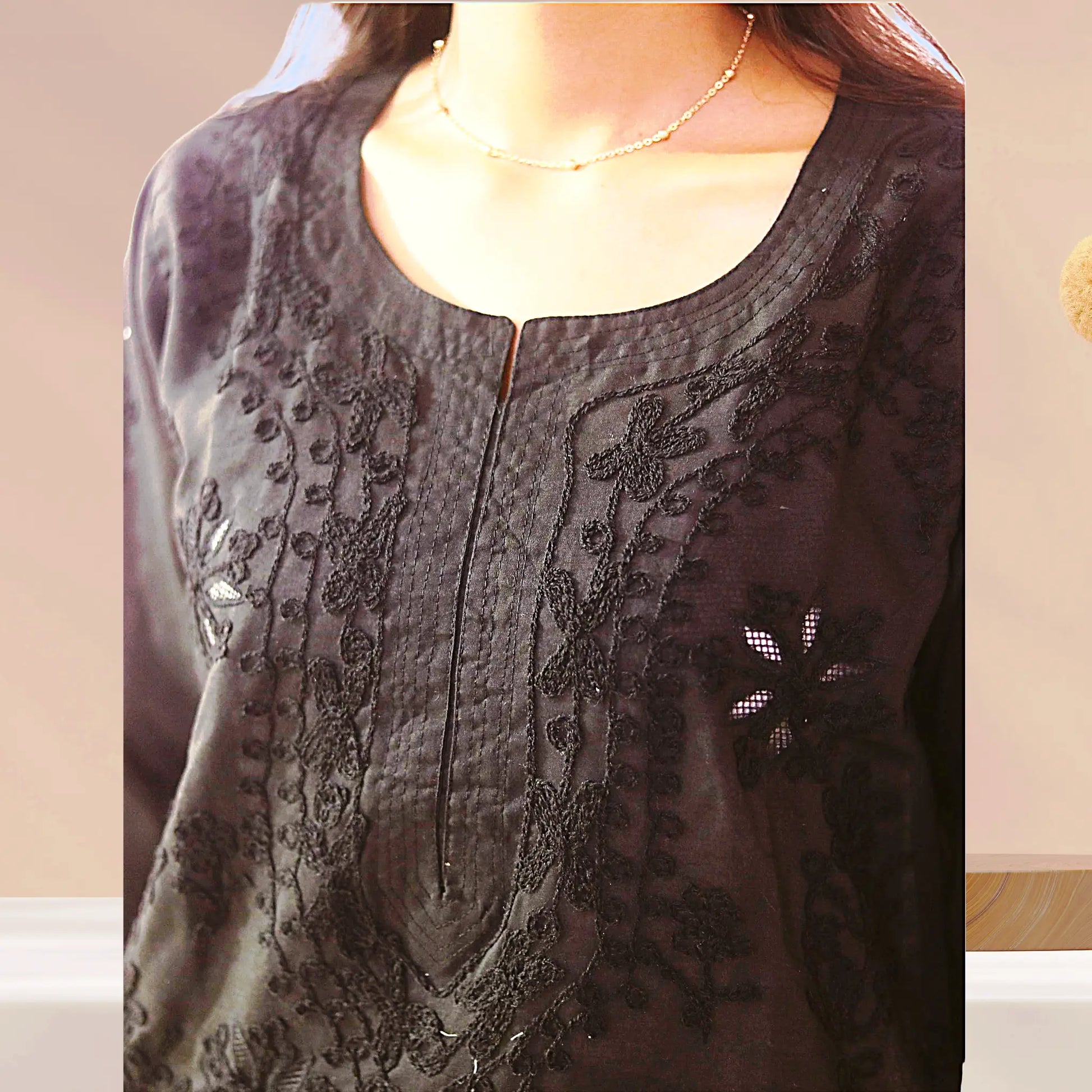 Chikan Cotton Kurti for Women with Net Embroidery Diwali Dress KurtiVerse