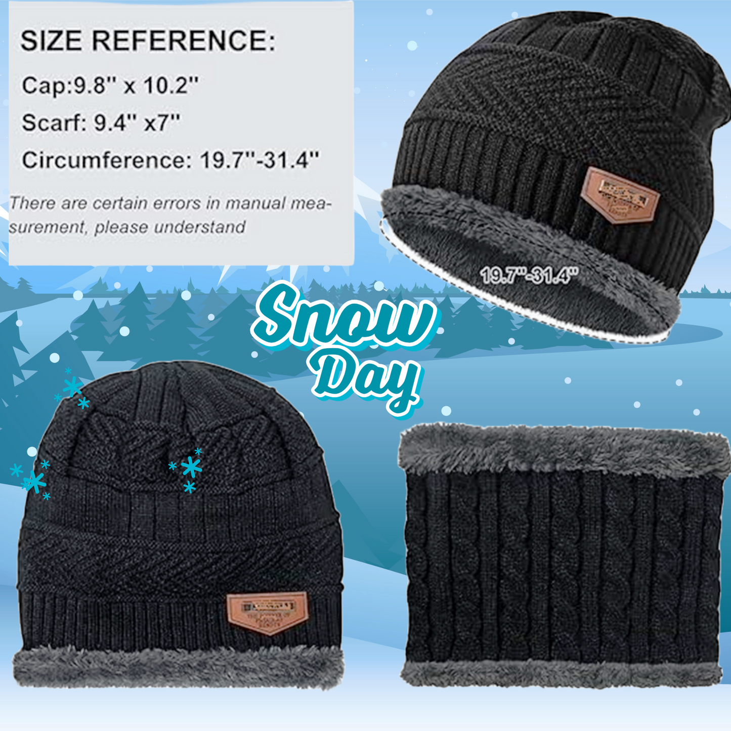 KURTIVERSE Grey & Black Woolen Cap Neck Warmer Set Combo Pack Of 2