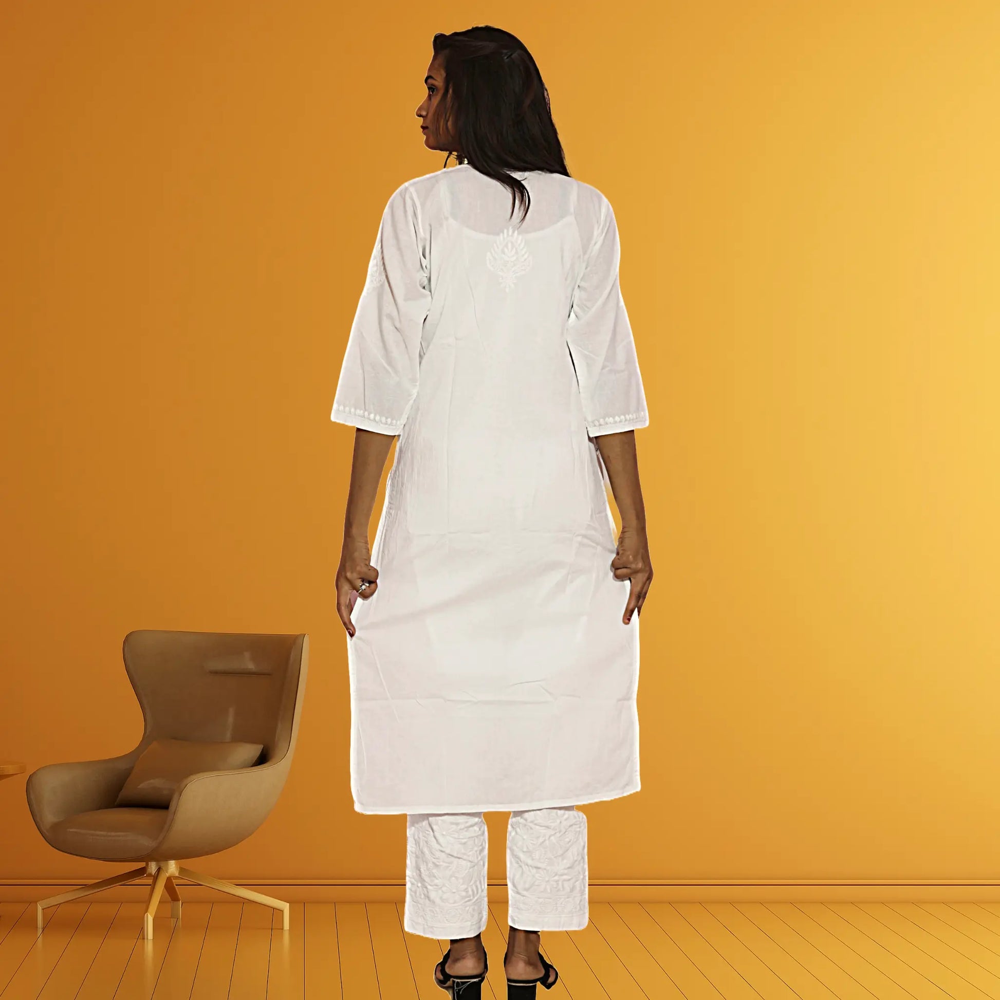 White cotton chikankari kurta Hand embroidered kurti for Festival wear Deepawali Dress FashionByJK