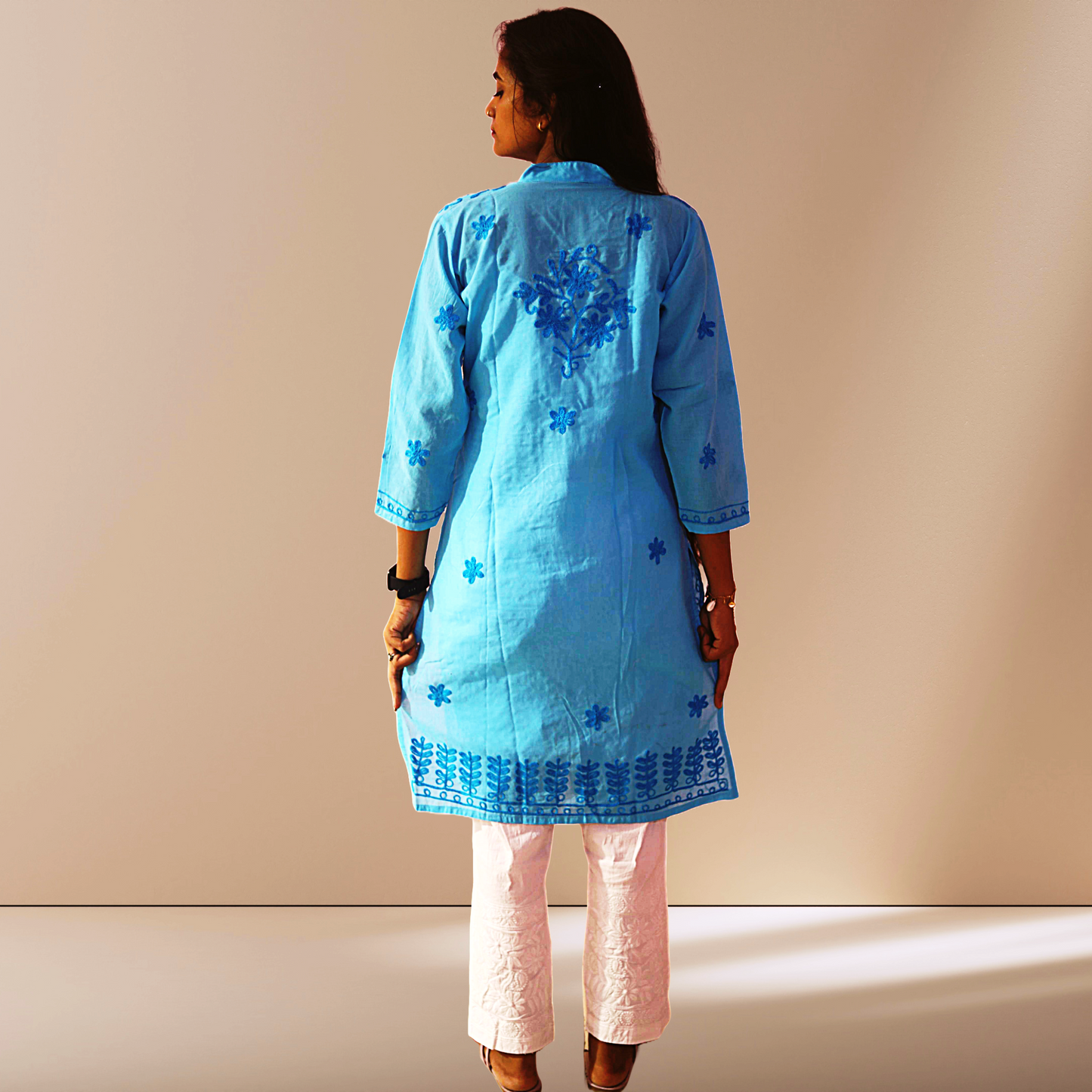 KurtiVerse White & Blue Button Kurti Combo Pack Of 2