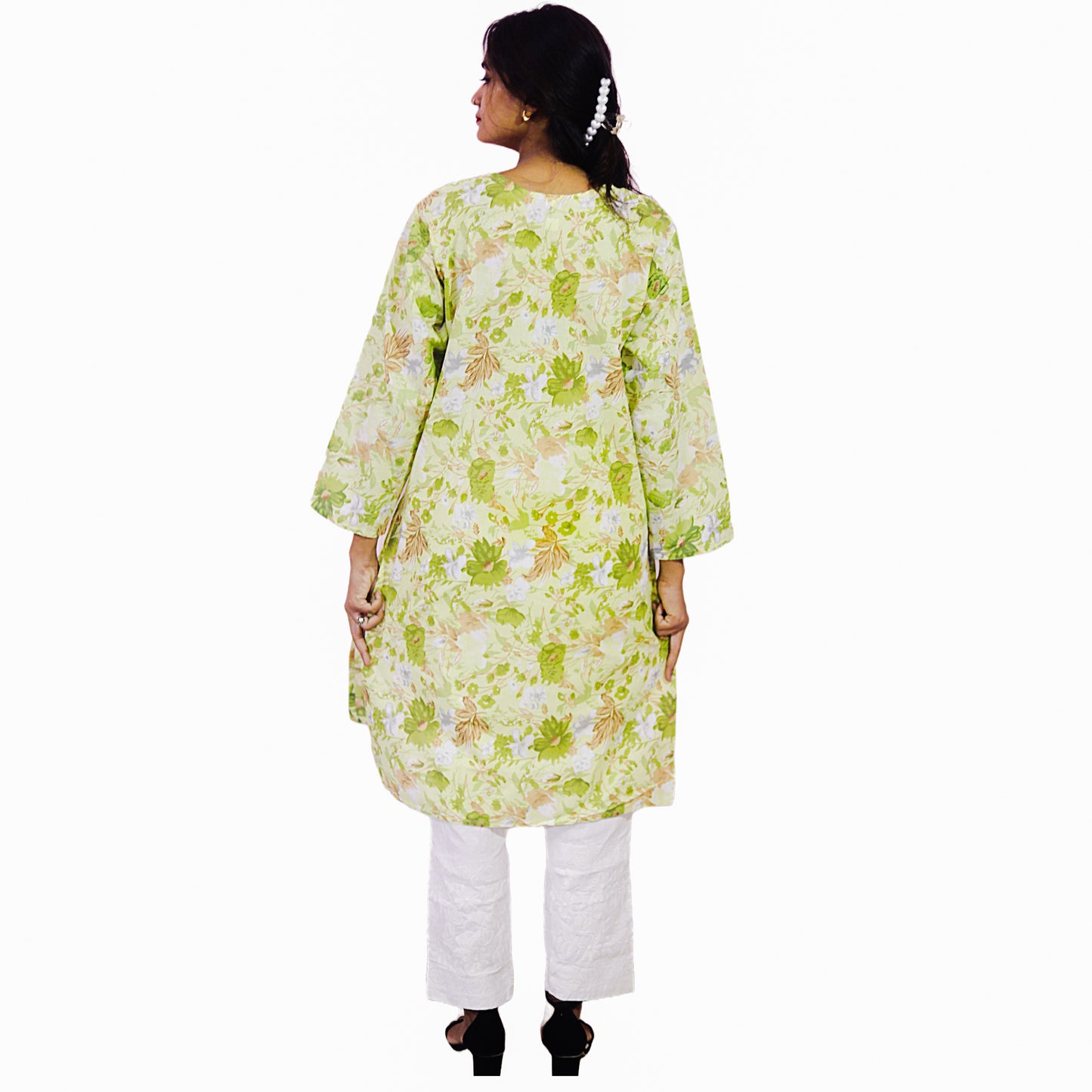 Women Printed Cotton Kurti with Embroidery Machine Work Kurta Top