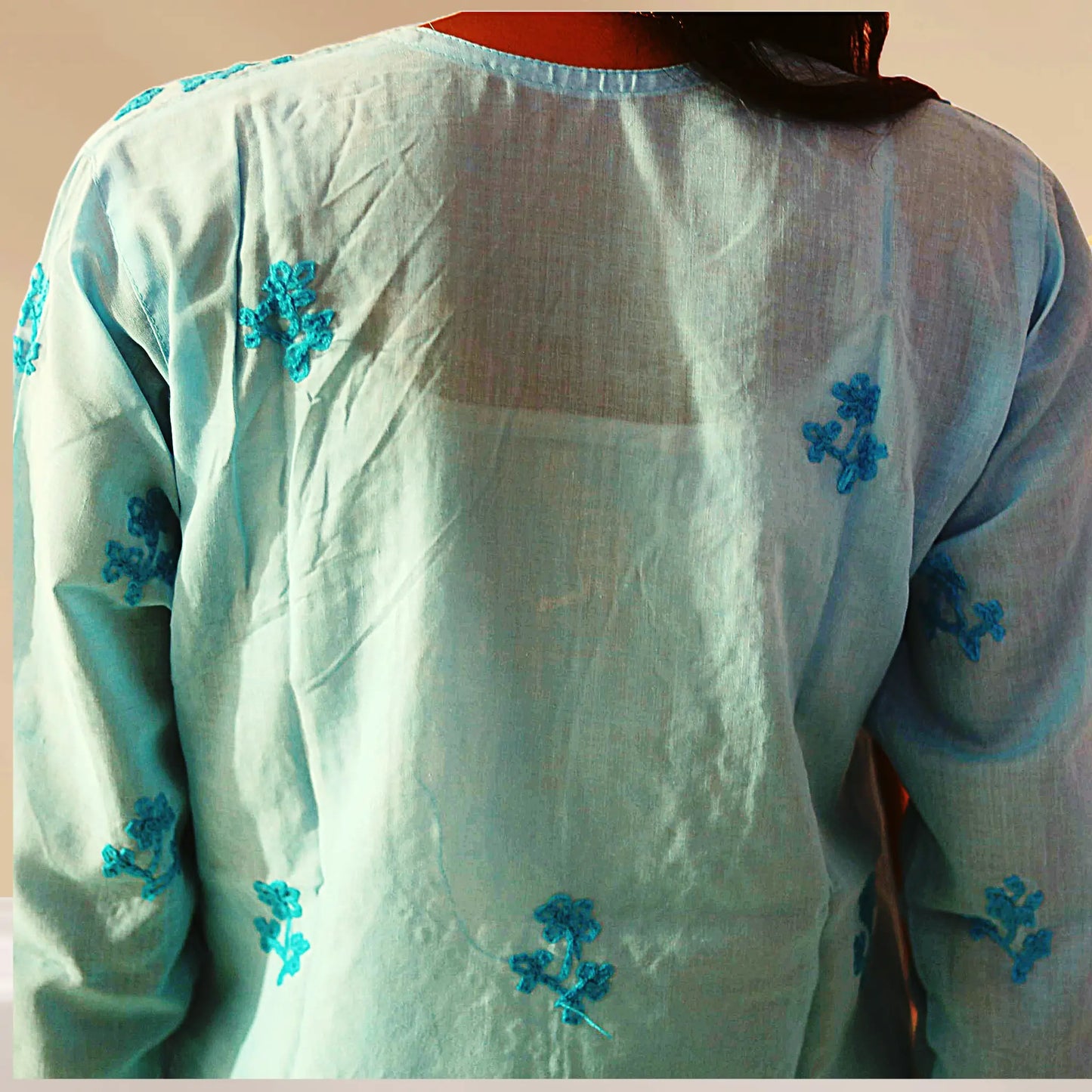 Chikan Cotton Kurti for Women with Net Embroidery Diwali Dress KurtiVerse