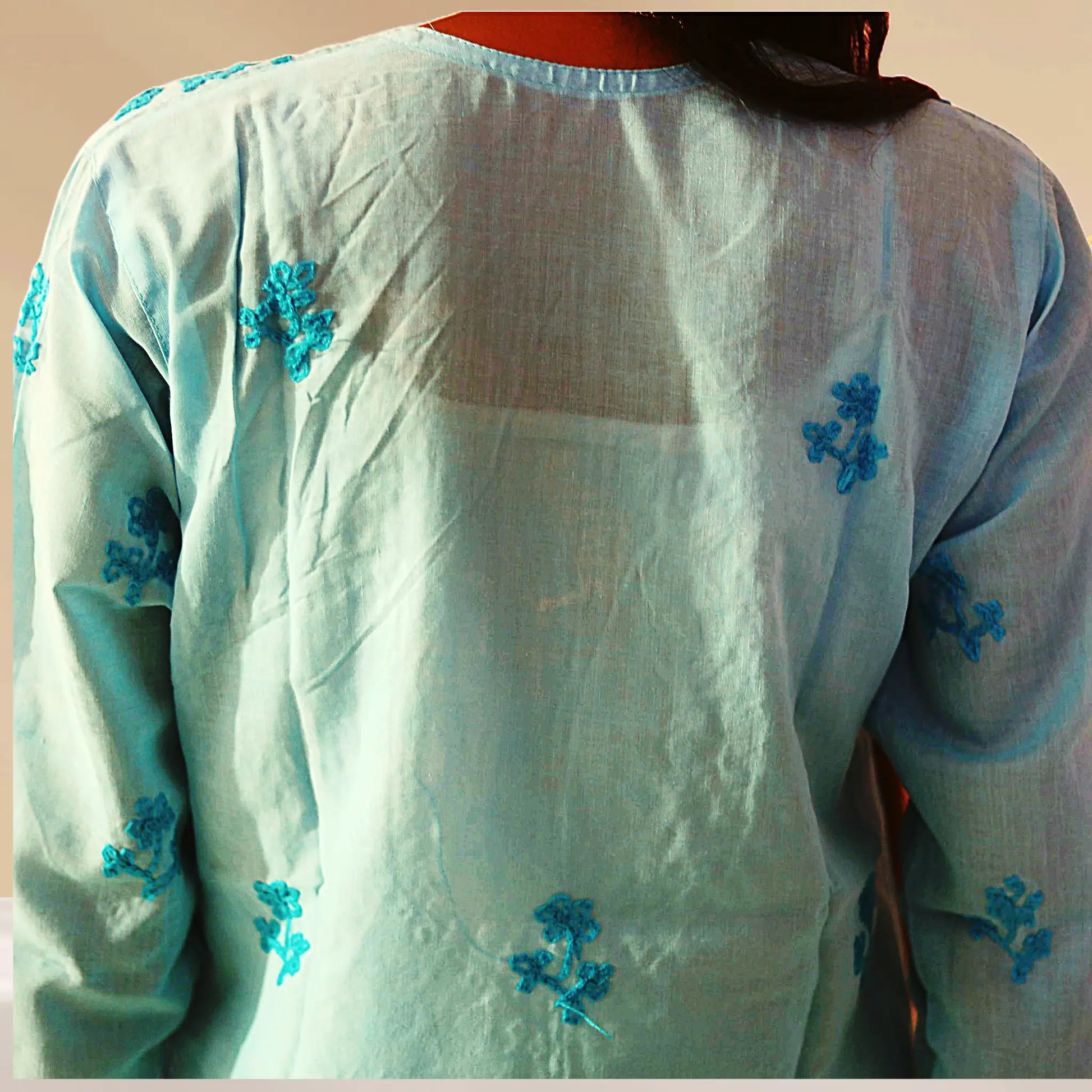 Chikan Cotton Kurti for Women with Net Embroidery Diwali Dress KurtiVerse