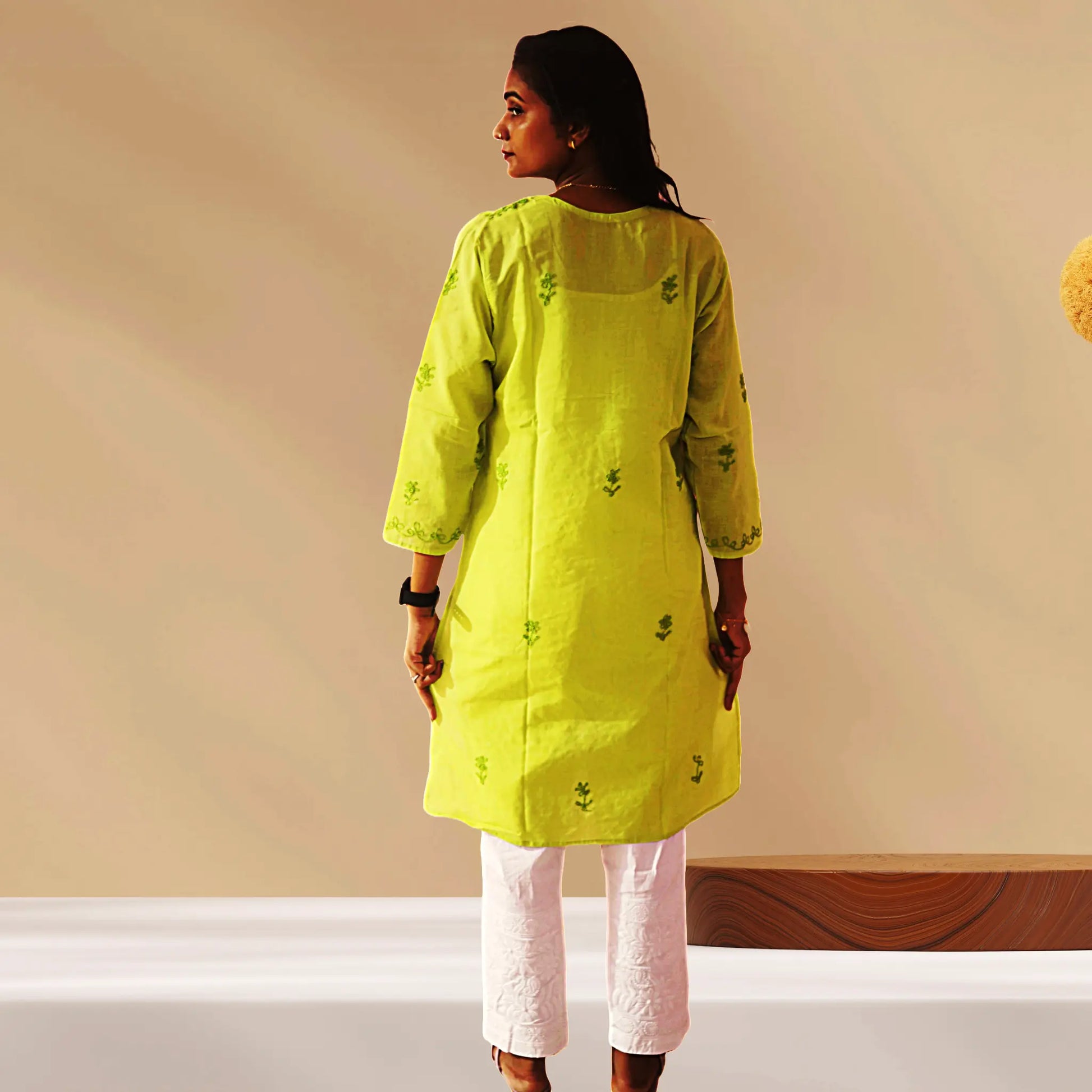 Chikan Cotton Kurti for Women with Net Embroidery Diwali Dress KurtiVerse