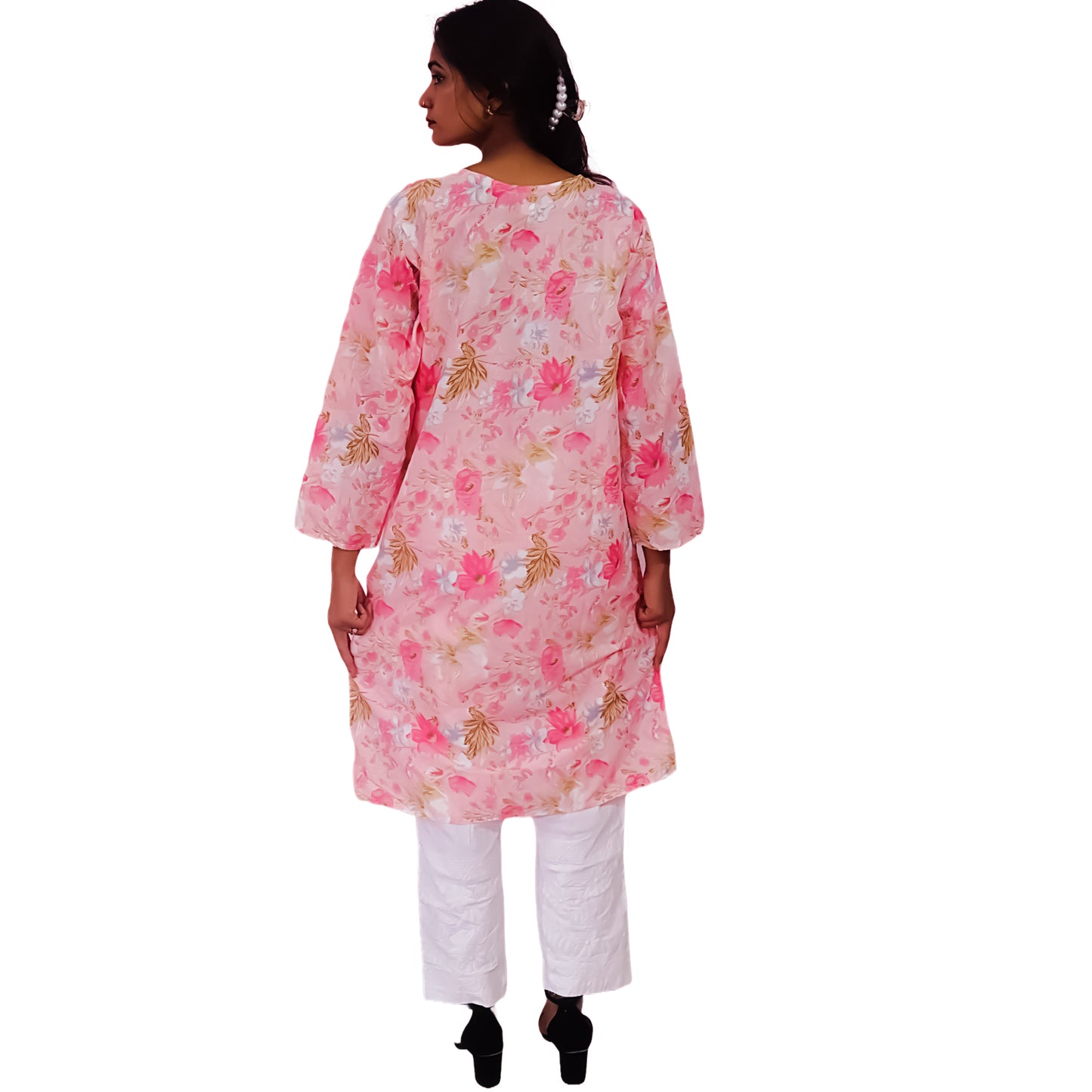 Women Printed Cotton Kurti with Embroidery Machine Work Kurta Top