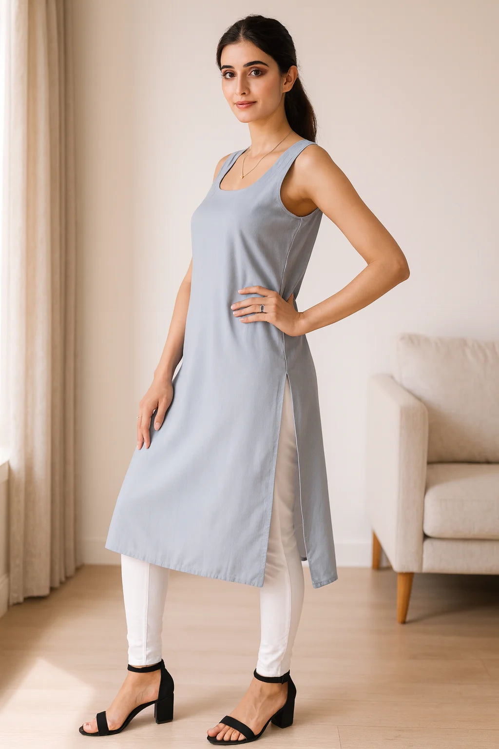 KURTIVERSE Women’s Poly Cotton Long Inner Slip Combo Pack of 2 with Side Slit | Grey & White