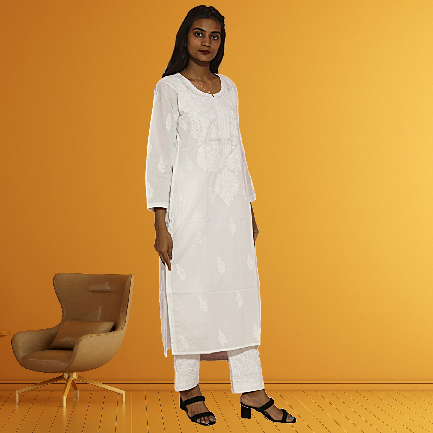 KurtiVerse Chikankari Kurti Women Pure Cotton Hand Embroidery White Kurta