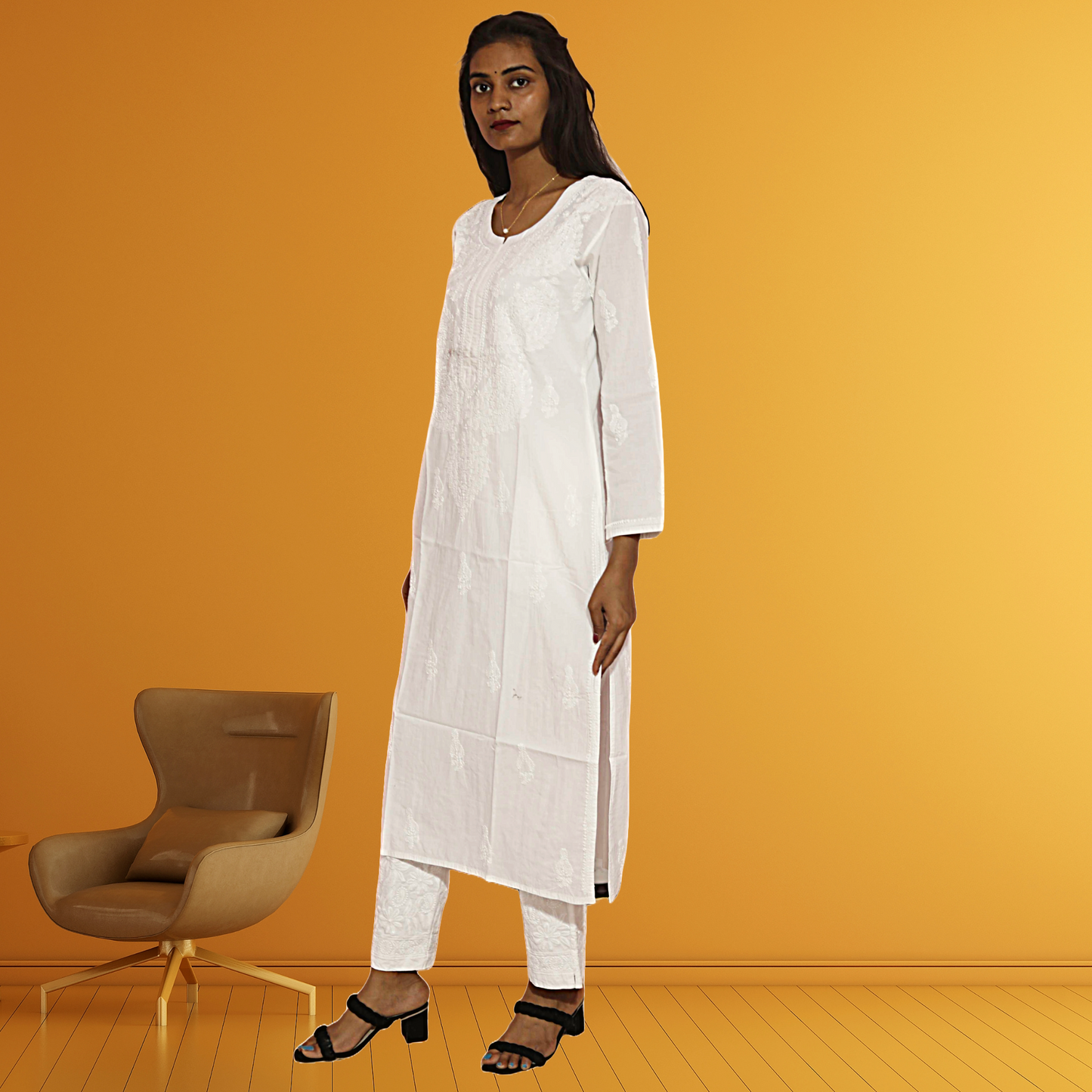 KurtiVerse Chikankari Kurti Women Pure Cotton Hand Embroidery White Kurta