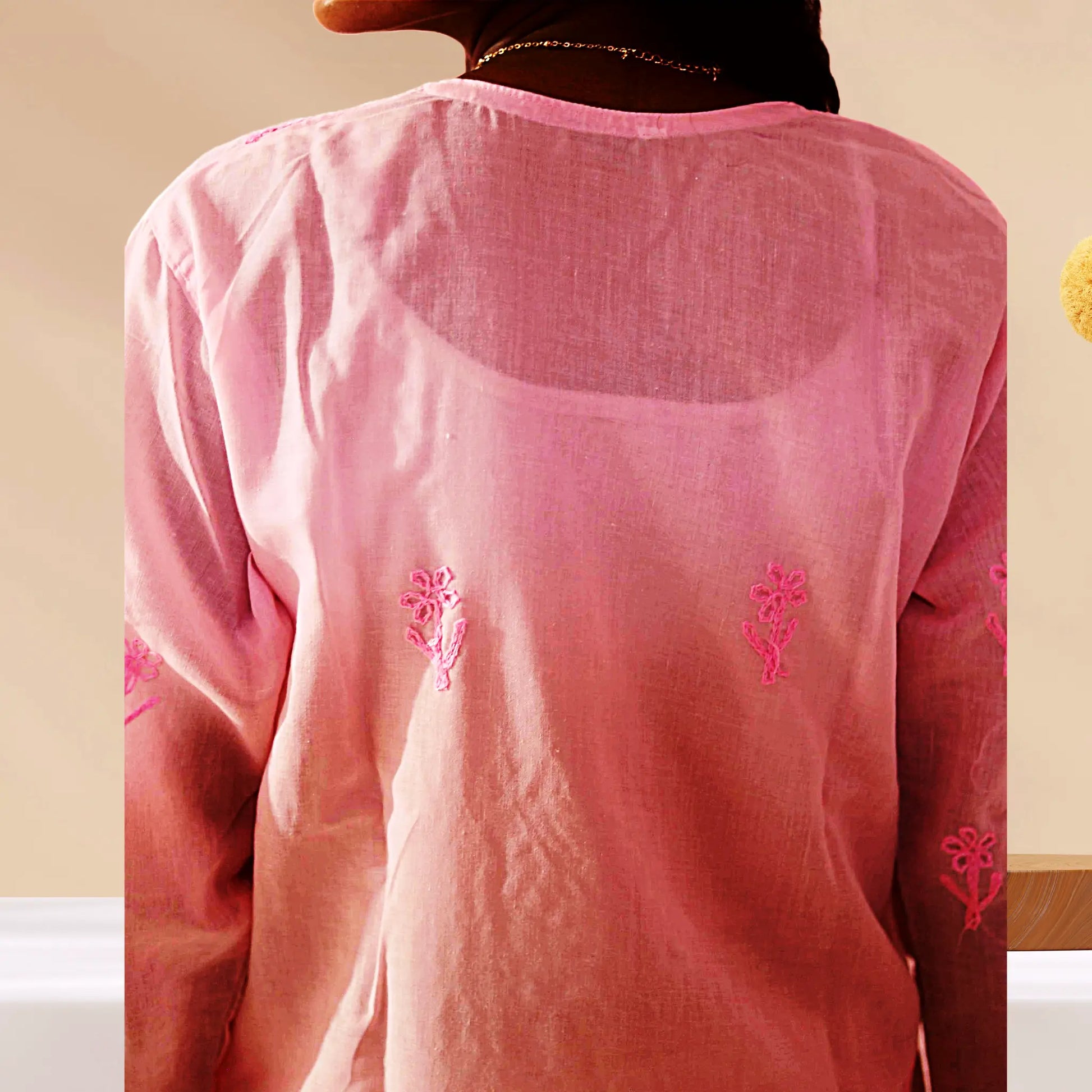 Chikan Cotton Kurti for Women with Net Embroidery Diwali Dress KurtiVerse