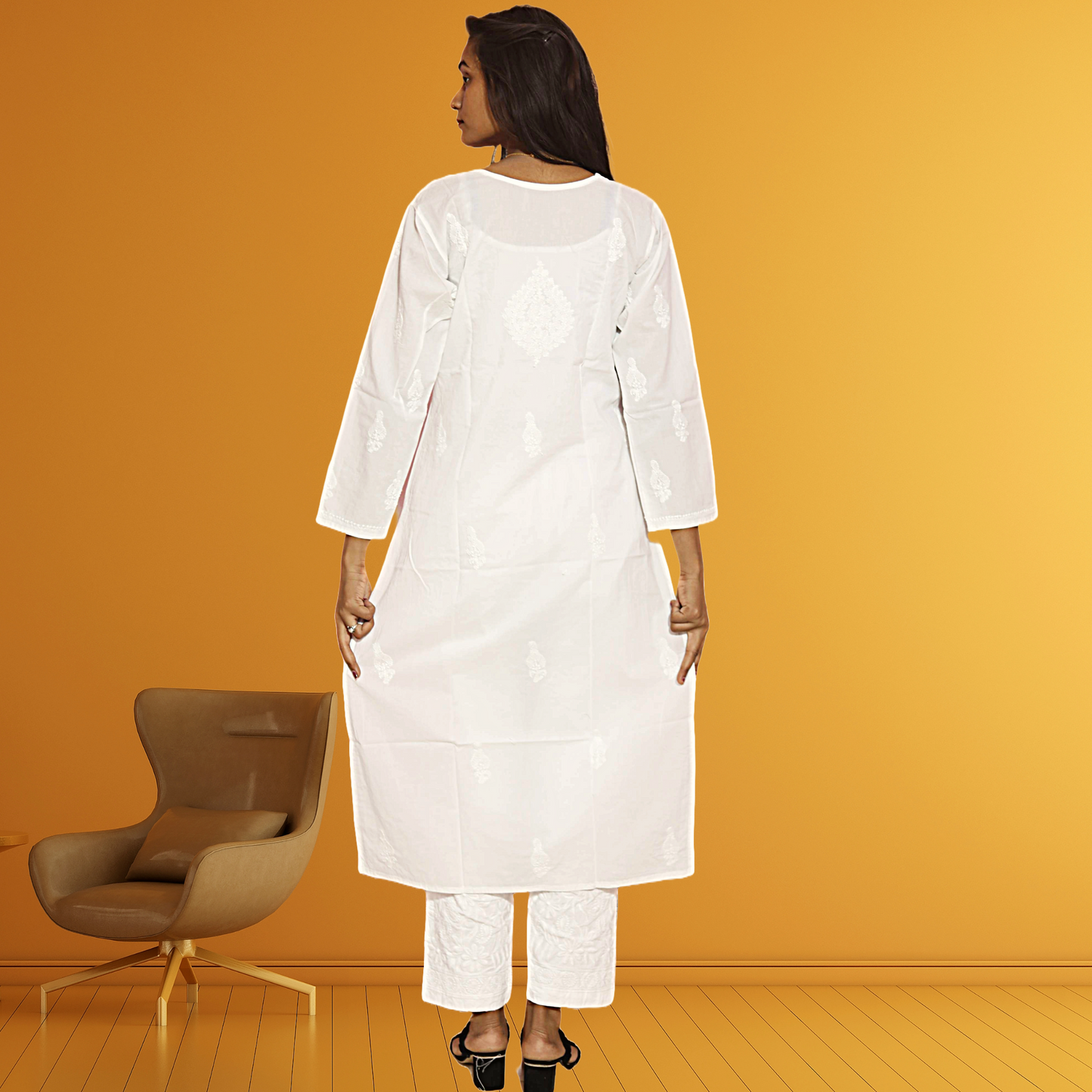 KurtiVerse Chikankari Kurti Women Pure Cotton Hand Embroidery White Kurta