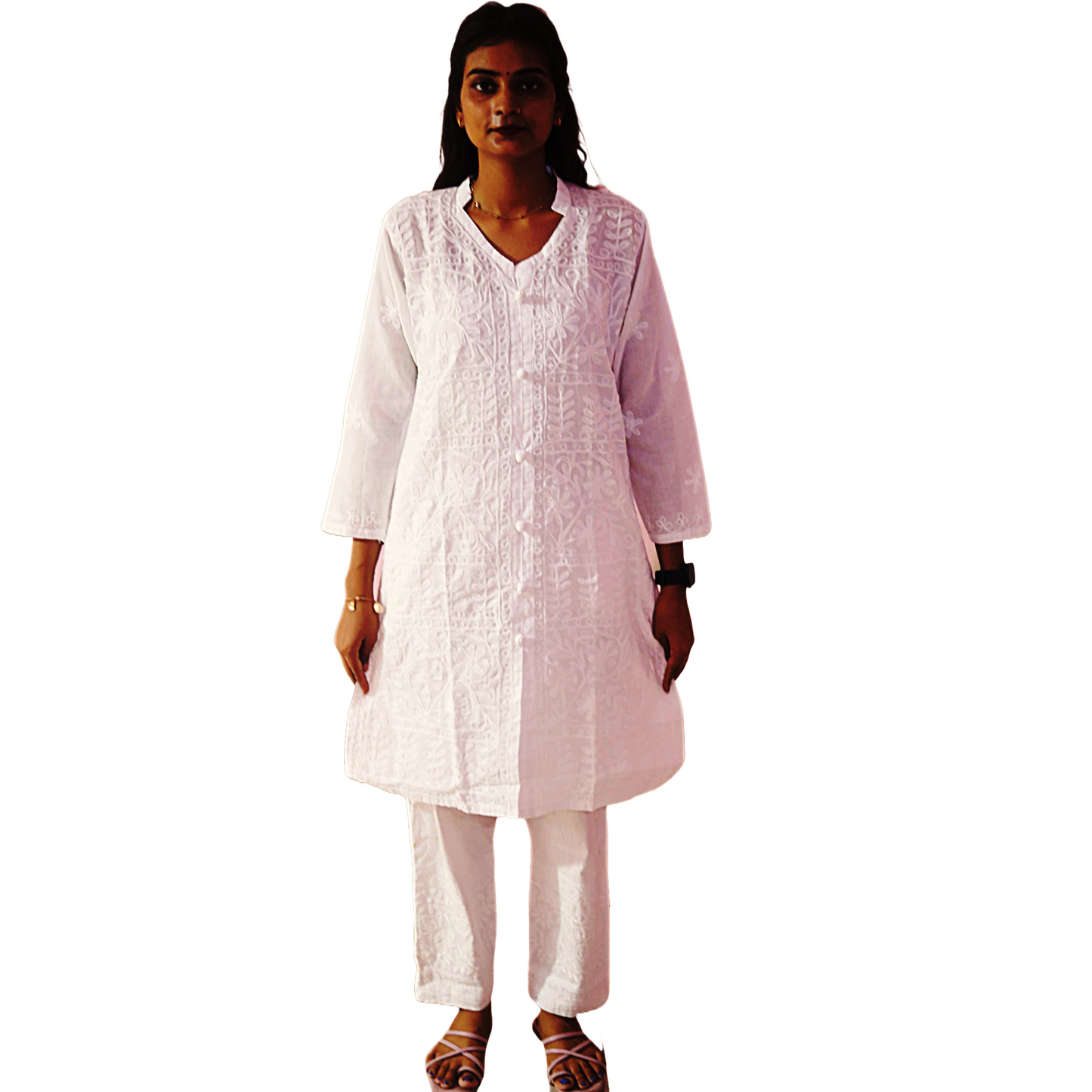KurtiVerse White Button Cotton Kurti for Women