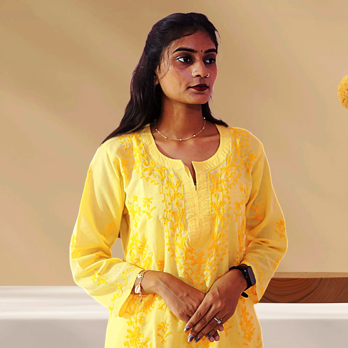Chikan Cotton Kurti for Women with Net Embroidery Diwali Dress KurtiVerse