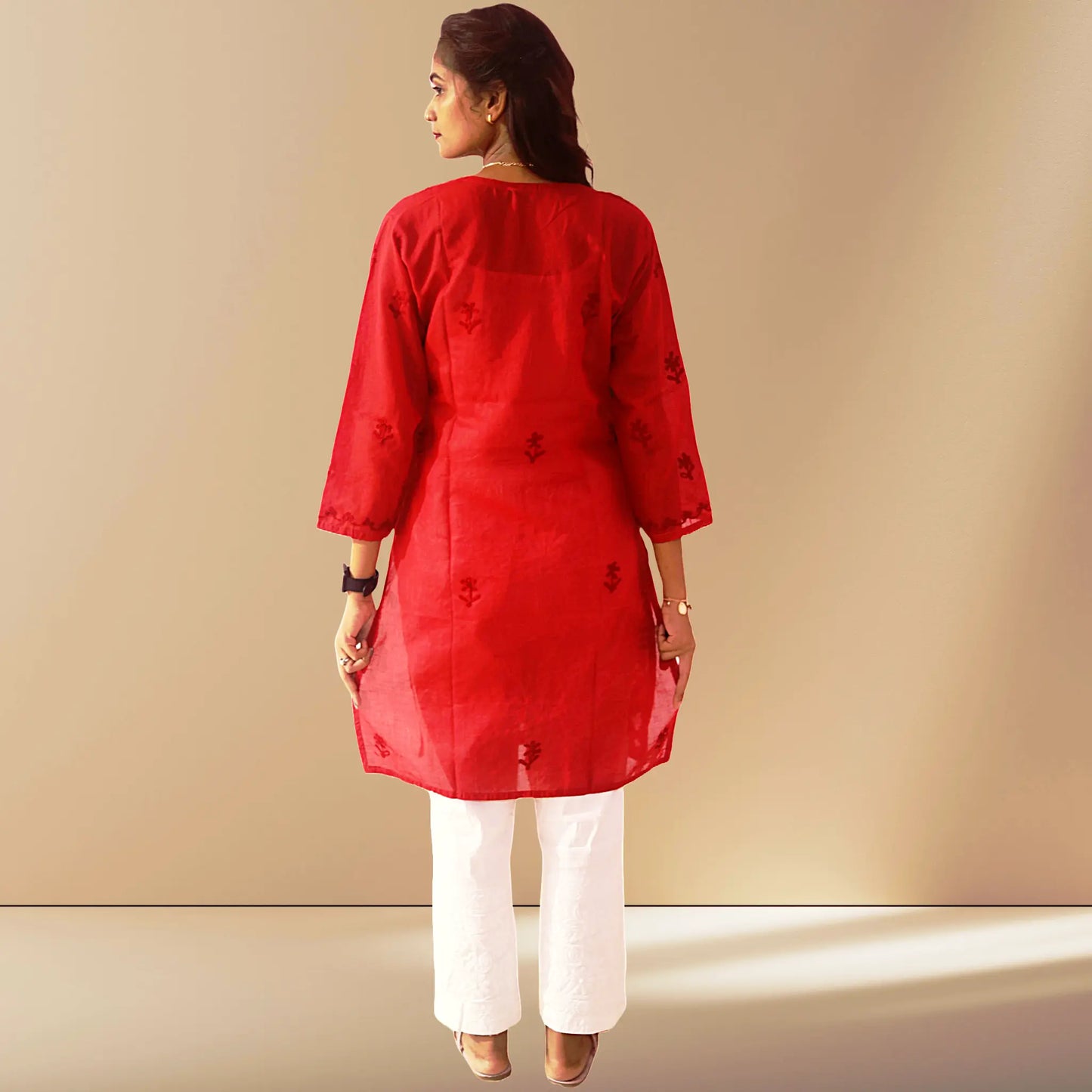 Chikan Cotton Kurti for Women with Net Embroidery Diwali Dress KurtiVerse