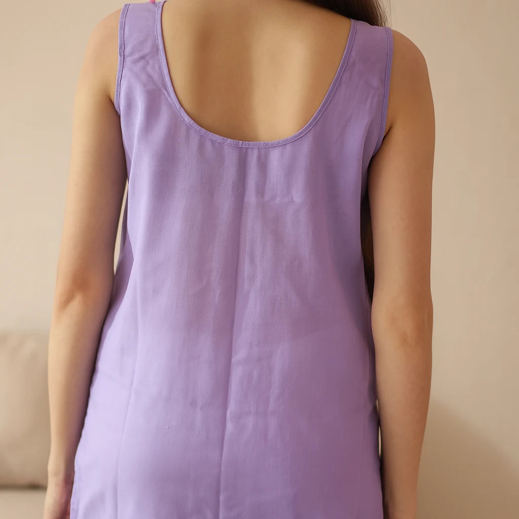KURTIVERSE Women’s Poly Cotton Long Inner Slip Combo Pack of 2 with Side Slit | Lavender & White