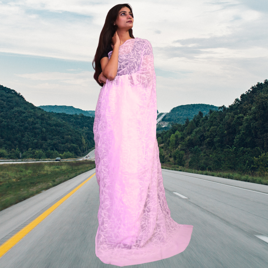 KURTIVERSE Women Chikankari Hand Embroidery Saree Blouse,Pink