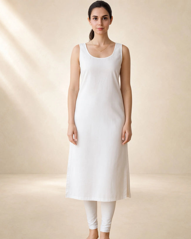KURTIVERSE Women’s Poly Cotton Full-Length Inner Slip White Color | 41 Inch | Sizes S–3XL:
