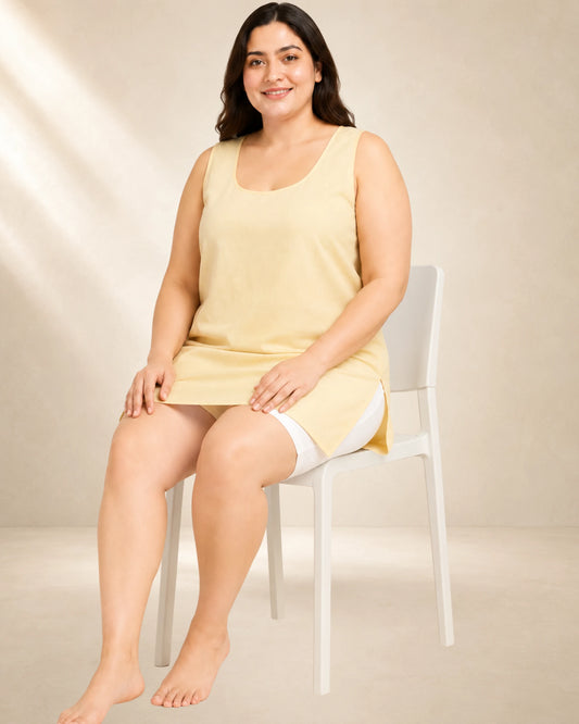 KURTIVERSE Beige Plus Size Poly Cotton Short Inner Slip for Women – 28 Inch