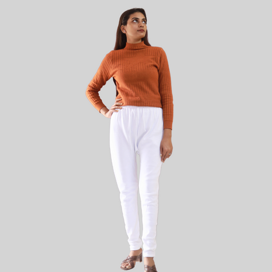KURTIVERSE White Plus Size Woolen Leggings, Winter Thermal Legging, 30-40 Inch Waist, Stretchable