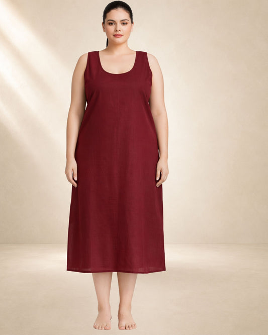 KURTIVERSE Maroon Plus Size Long Inner Slip for Women | Full Length 41 Inch Poly Cotton Inner Slip for Ethnic Wear | 4XL-7XL