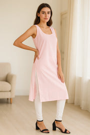 KURTIVERSE Women’s Poly Cotton Long Inner Slip Combo Pack of 2 with Side Slit | Pink & White |