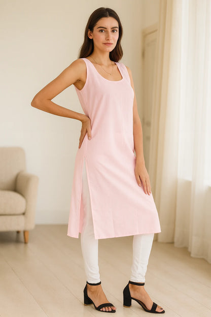 KURTIVERSE Women’s Poly Cotton Long Inner Slip Combo Pack of 2 with Side Slit | Peach & Black