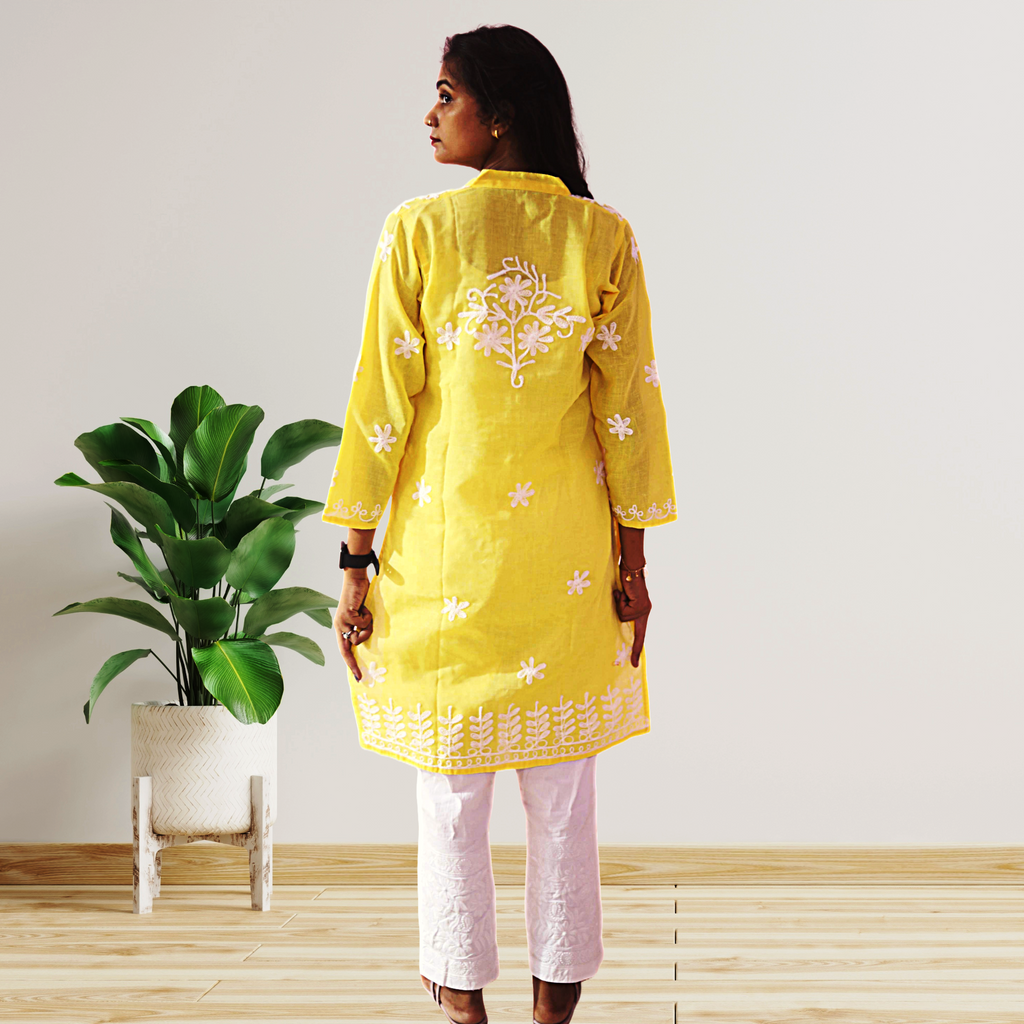 KurtiVerse White & Yellow Button Kurti Combo Pack Of 2