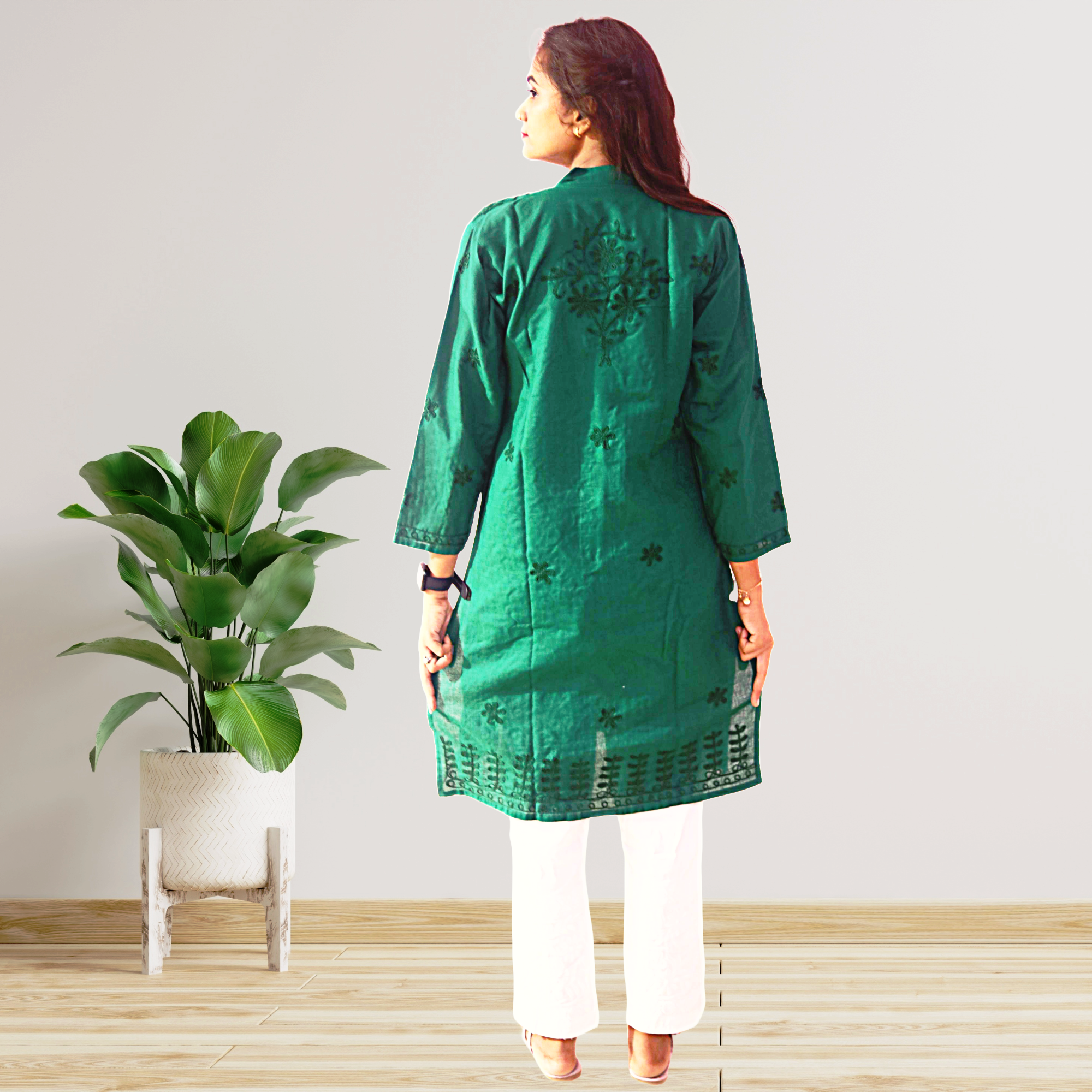 KurtiVerse White & Bottle Green Button Kurti Combo Pack Of 2
