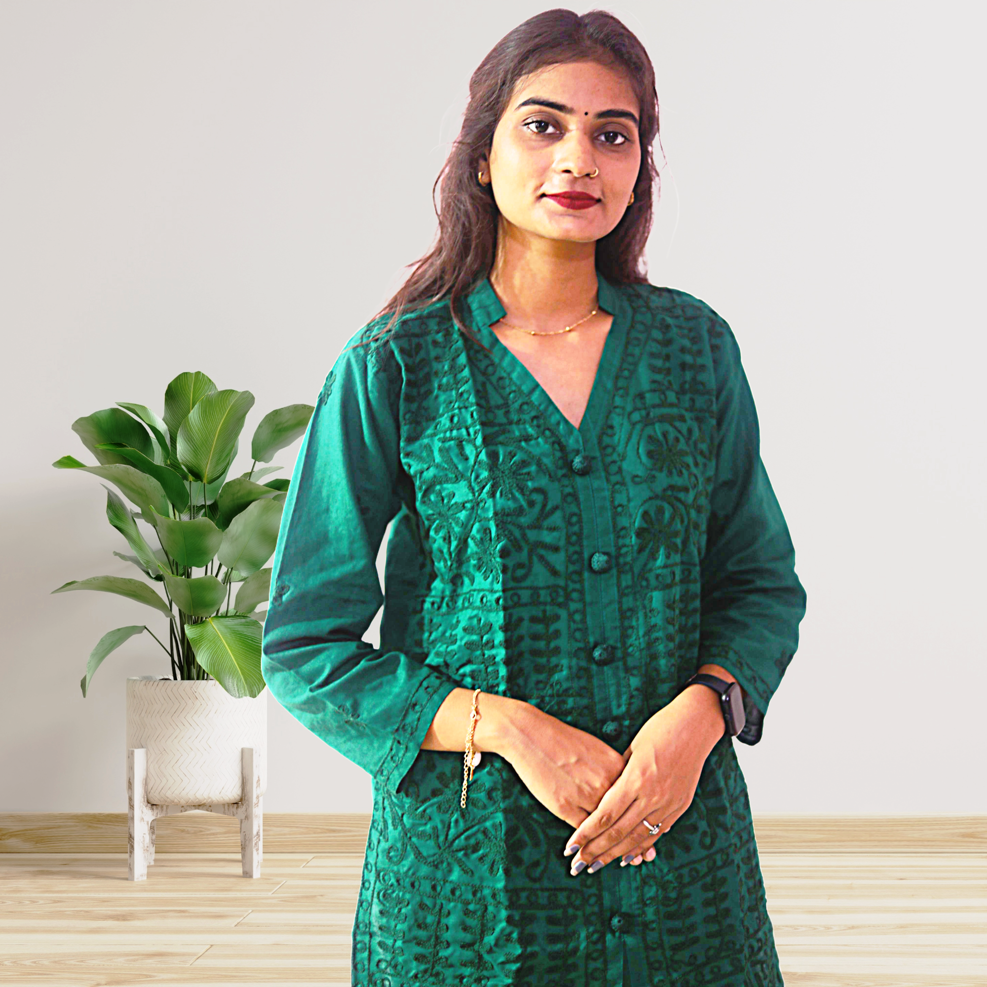 KurtiVerse White & Bottle Green Button Kurti Combo Pack Of 2