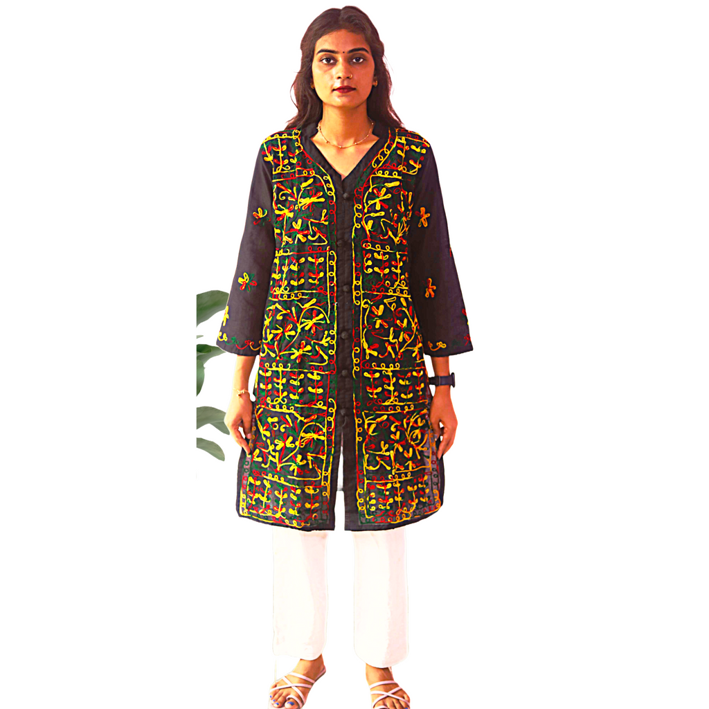 KurtiVerse Black Multi Button Kurti for Women