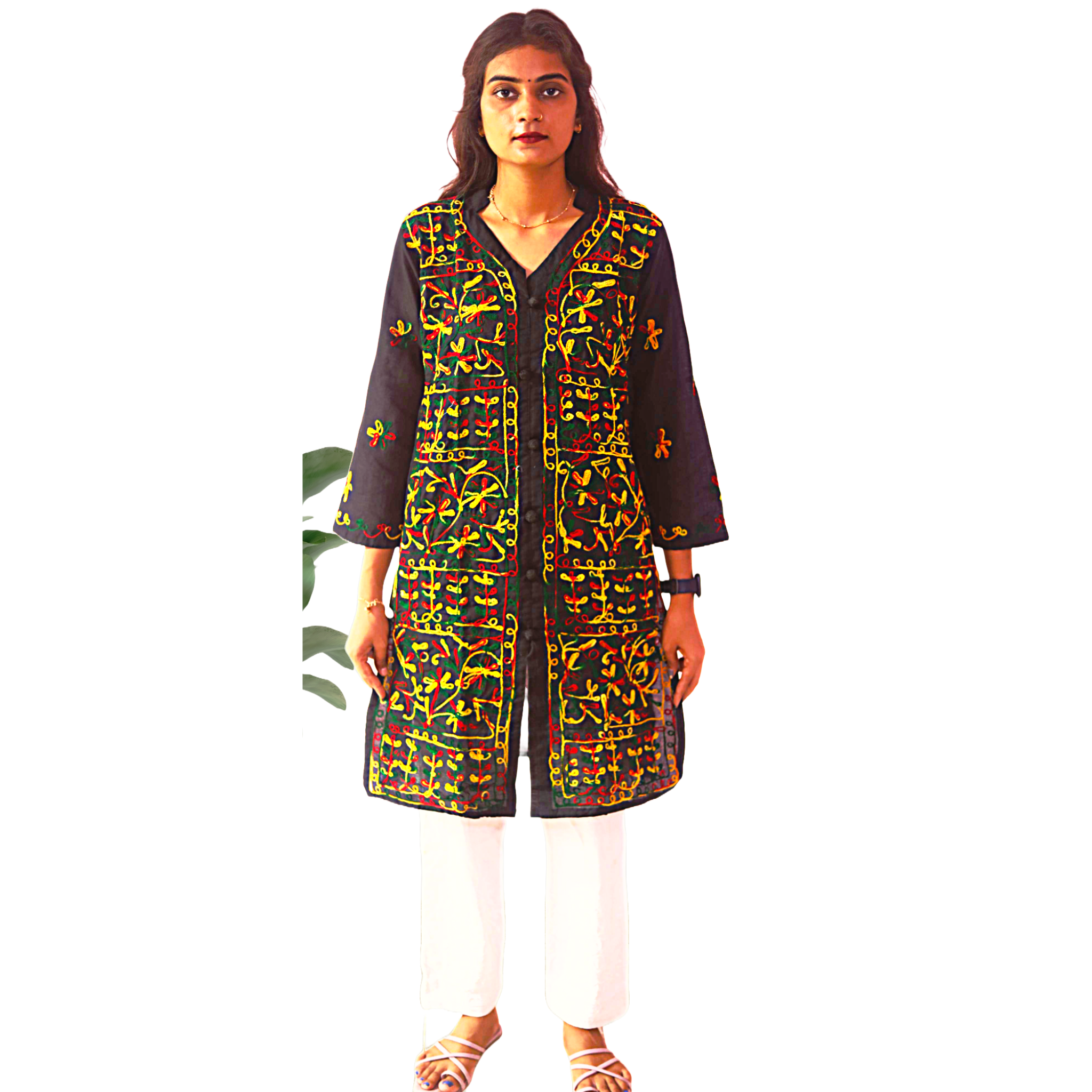 KurtiVerse Black Multi Button Kurti for Women