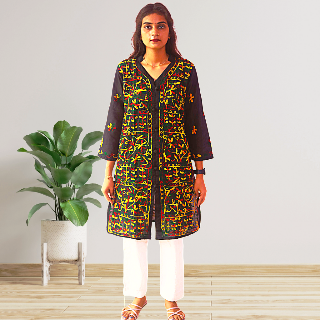 KurtiVerse Black Multi Button Kurti for Women