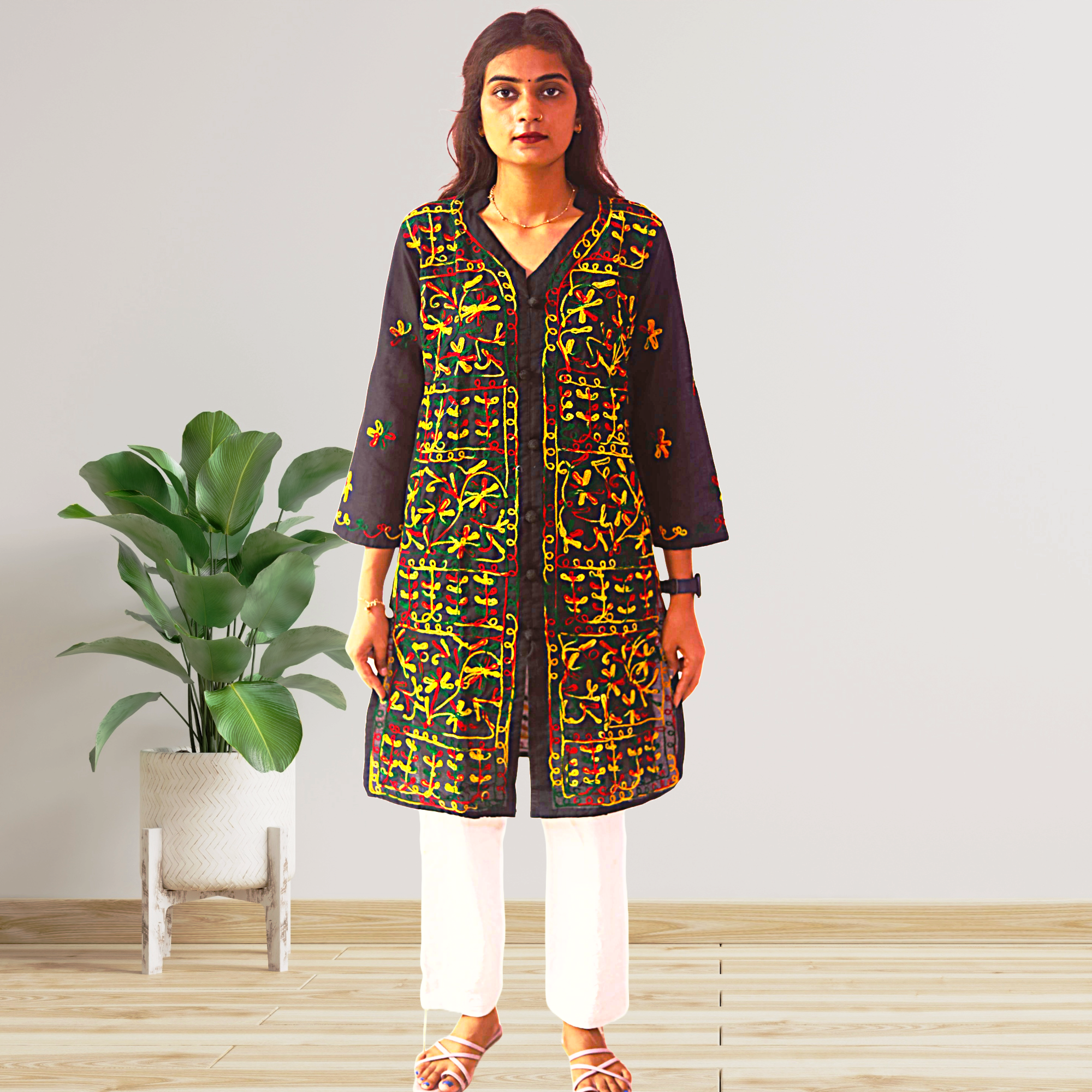 KurtiVerse Black Multi Button Kurti for Women