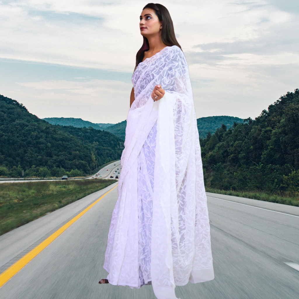 KURTIVERSE Women Chikankari Hand Embroidery Saree Blouse,White