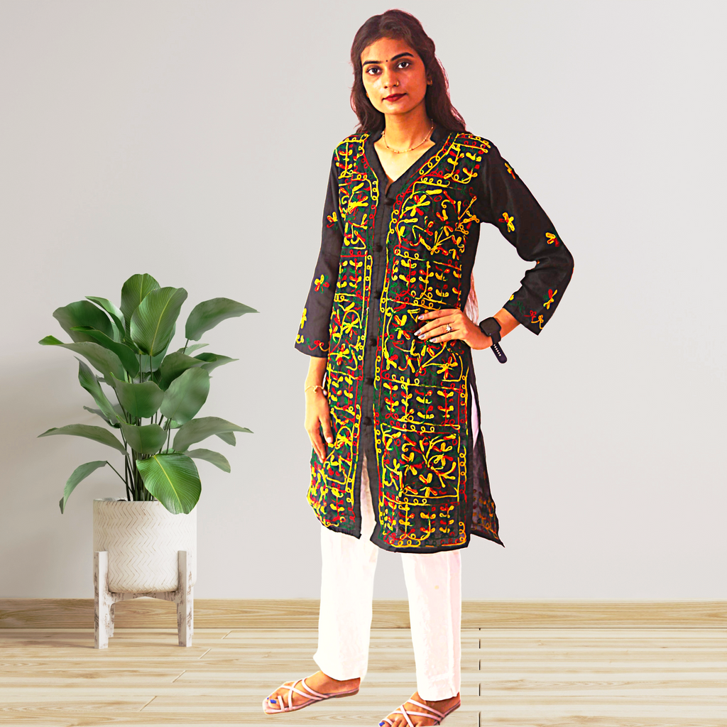 KurtiVerse White & Black Multi Button Kurti Combo Pack Of 2