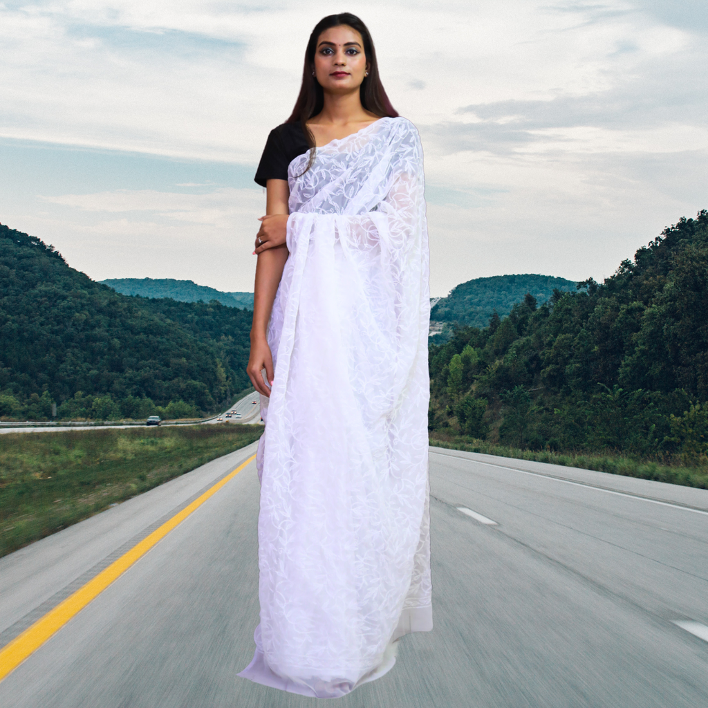 KURTIVERSE Women Chikankari Hand Embroidery Saree Blouse,White