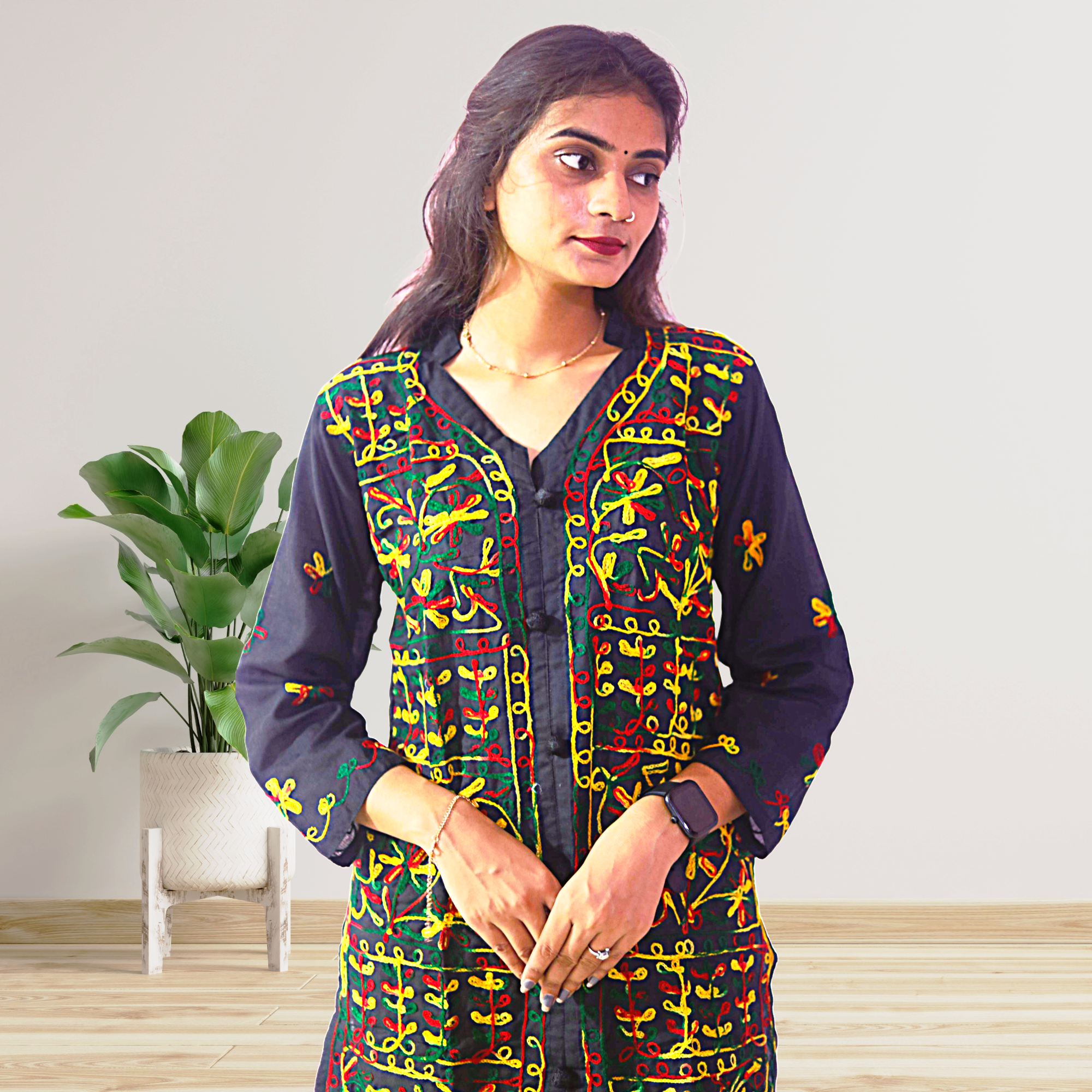 KurtiVerse Black Multi Button Kurti for Women