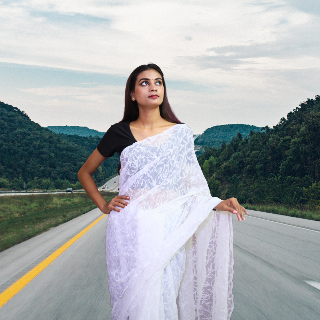 KURTIVERSE Women Chikankari Hand Embroidery Saree Blouse,White