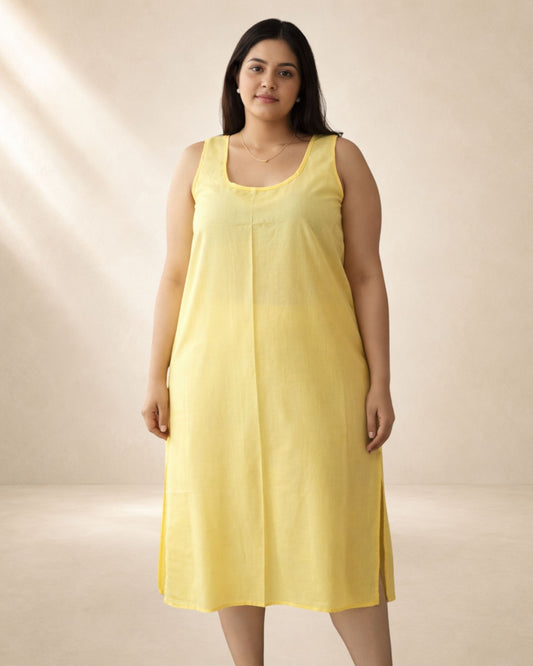 KURTIVERSE Fawn Yellow Plus Size Long Inner Slip for Women | 41 Inch Full Length Poly Cotton Innerwear | 4XL-7XL Size