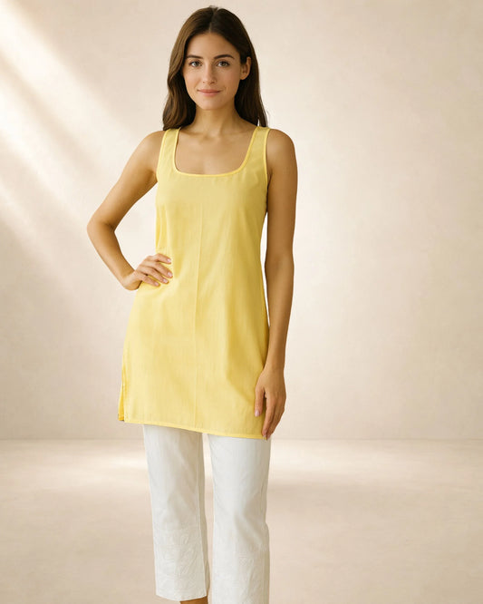 KURTIVERSE Women’s Short Length Inner Slip Yellow Color | Poly Cotton | 28 Inch | Sizes S–3XL