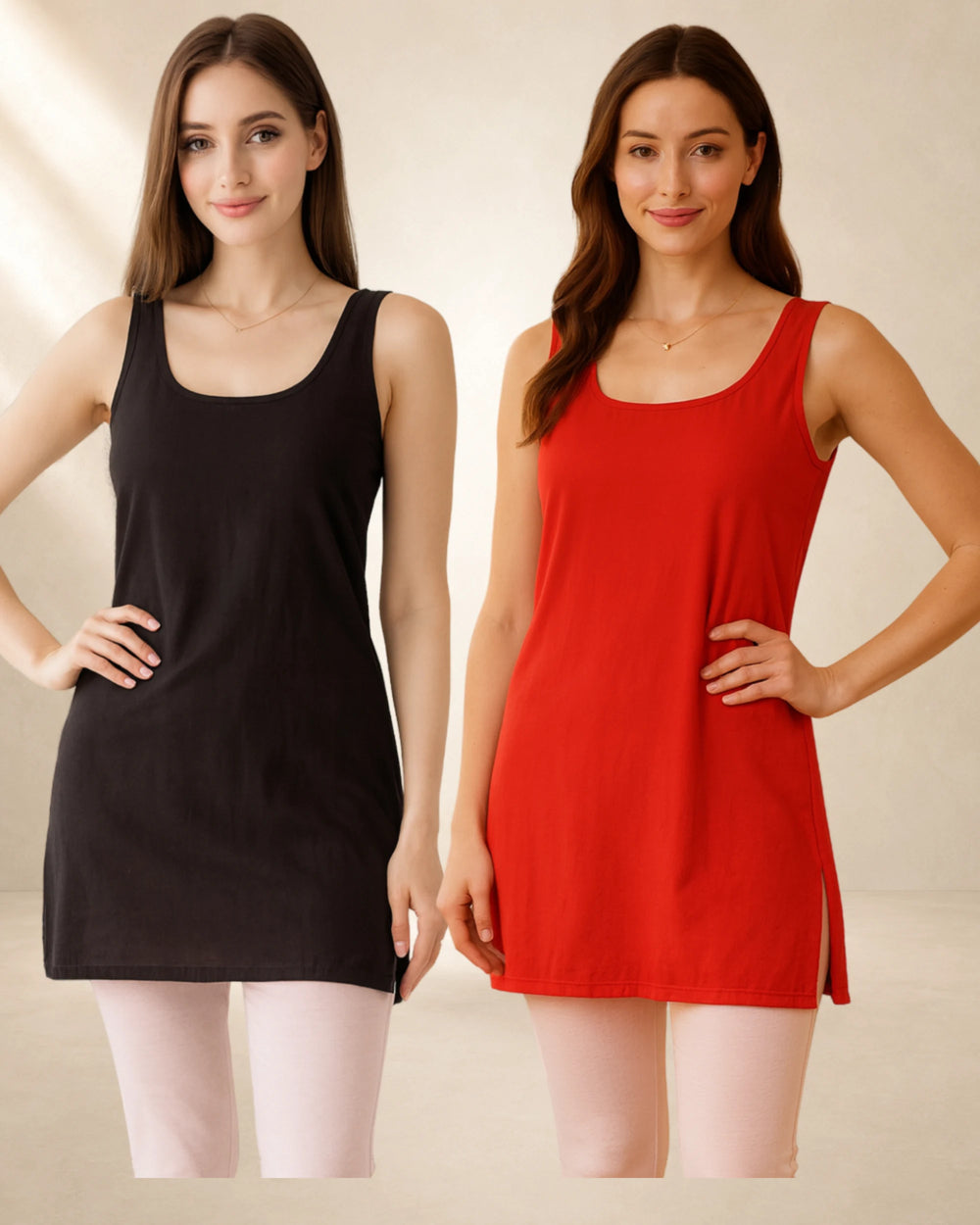 KURTIVERSE Women’s Cotton Short Inner Slip Combo Pack of 2 | Red & Black