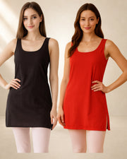 KURTIVERSE Women’s Cotton Short Inner Slip Combo Pack of 2 | Red & Black